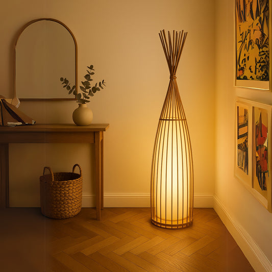 Zenora Cocoon Rattan Floor Lamp