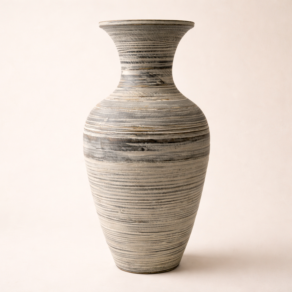 Elara Strata Bamboo Floor Vase – Handwoven Sculpted Statement