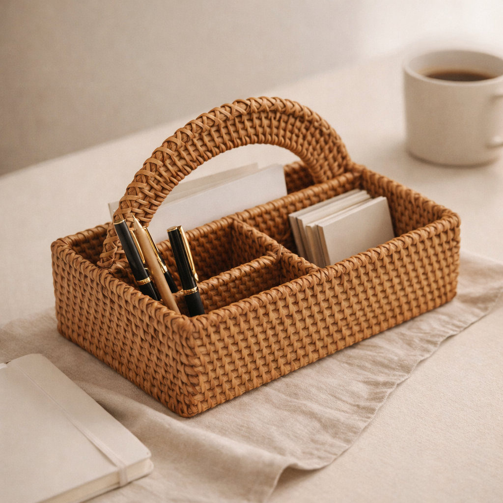 Araya Weave Handcrafted Rattan Organizer Caddy