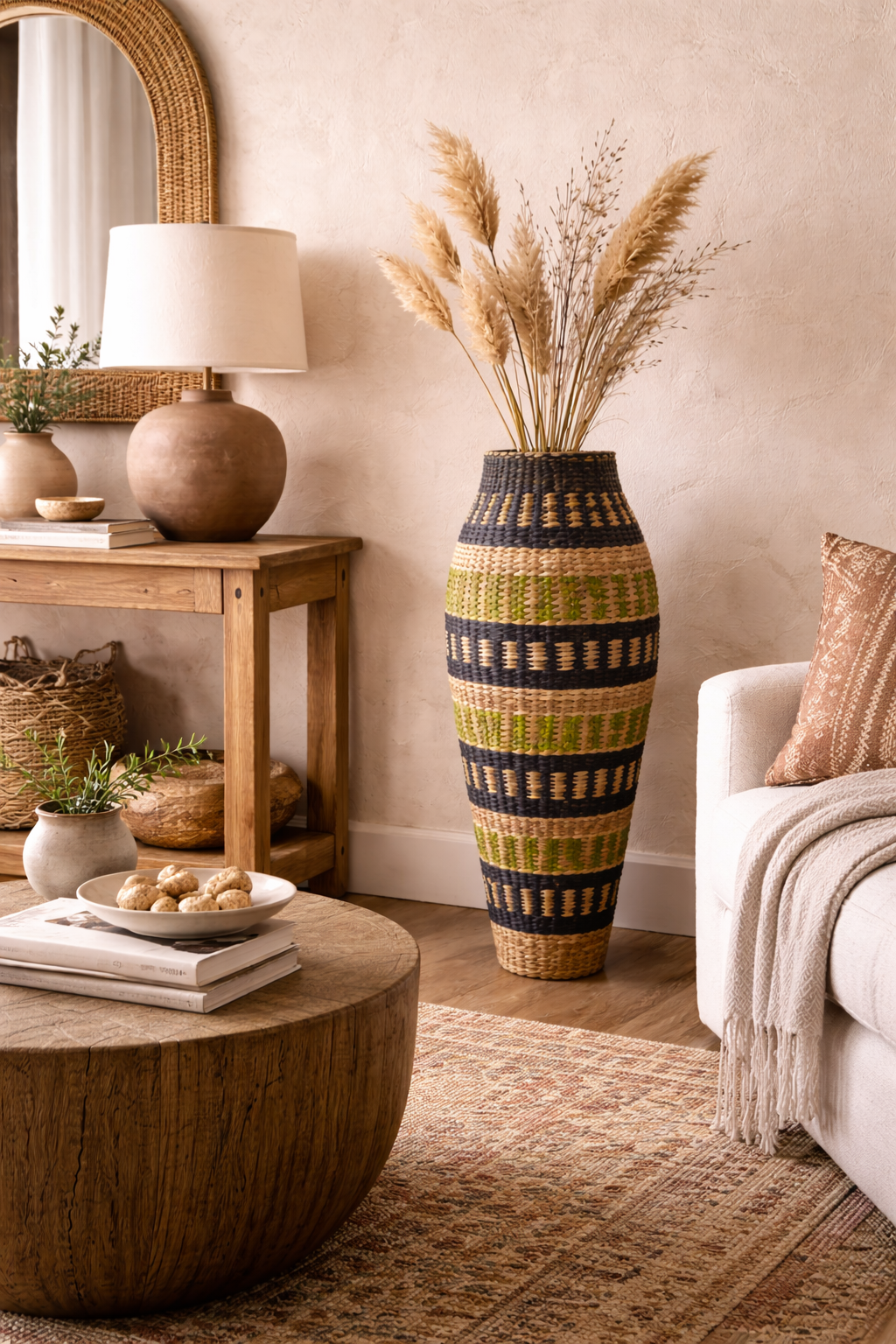 Aranya Weave Floor Vase – Artisan Striped Statement Vessel